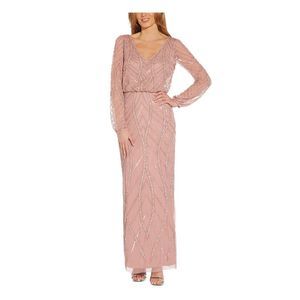 ADRIANNA PAPELL Womens Pink Long Sleeve Maxi Formal Blouson Dress Plus 20W